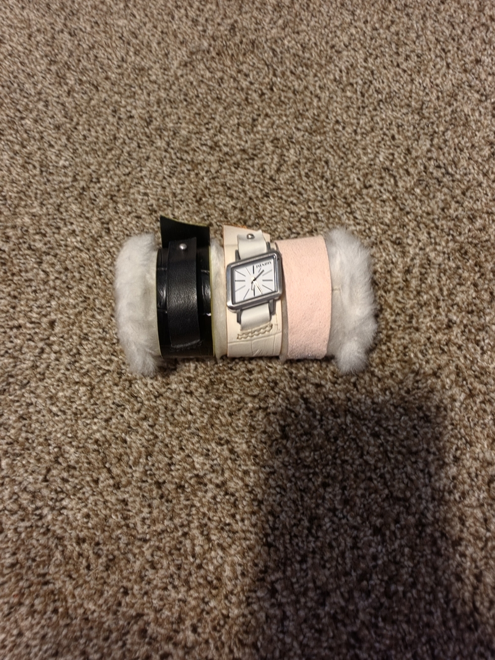 VINTAGE Nixon--Triple Wrap Leather Watch Bracelet Set - Black, White, Blush